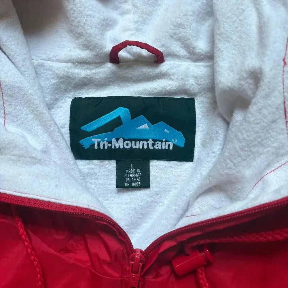 Tri-Mountain Nascar red quarter zip hooded lined wind breaker jacket SIZE L‎